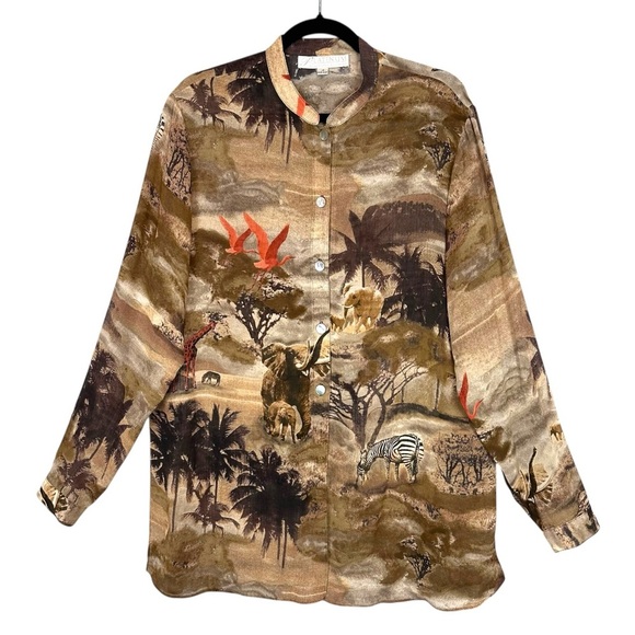 Vintage Platinum Dorothy Schoelen Junglecore Safari Art Graphic Tunic Blouse 14 - Picture 1 of 16